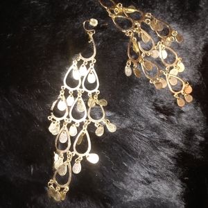 Gold Tone Long Wired Earrings